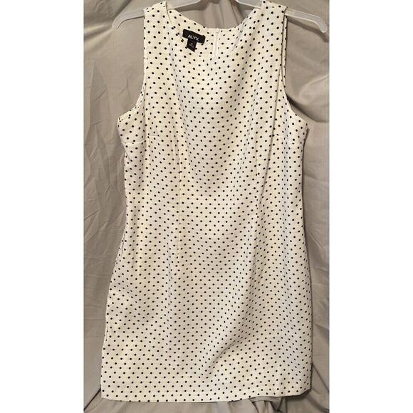 ALVX Dress Women Size 18 Sleeveless White With Black Dots With Zipper In Back - Picture 1 of 8